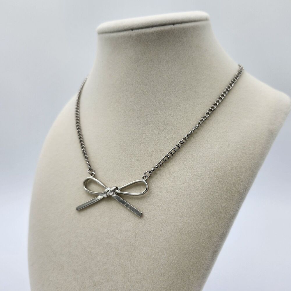 Silvertone Necklace w/ Bow Pendant